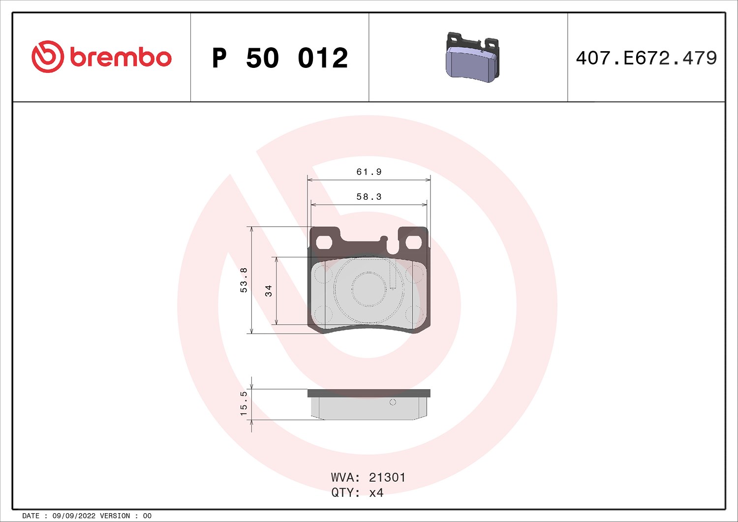Brembo Bremsbeläge hinten (Satz) [Hersteller-Nr. P50012] für Mercedes-Benz