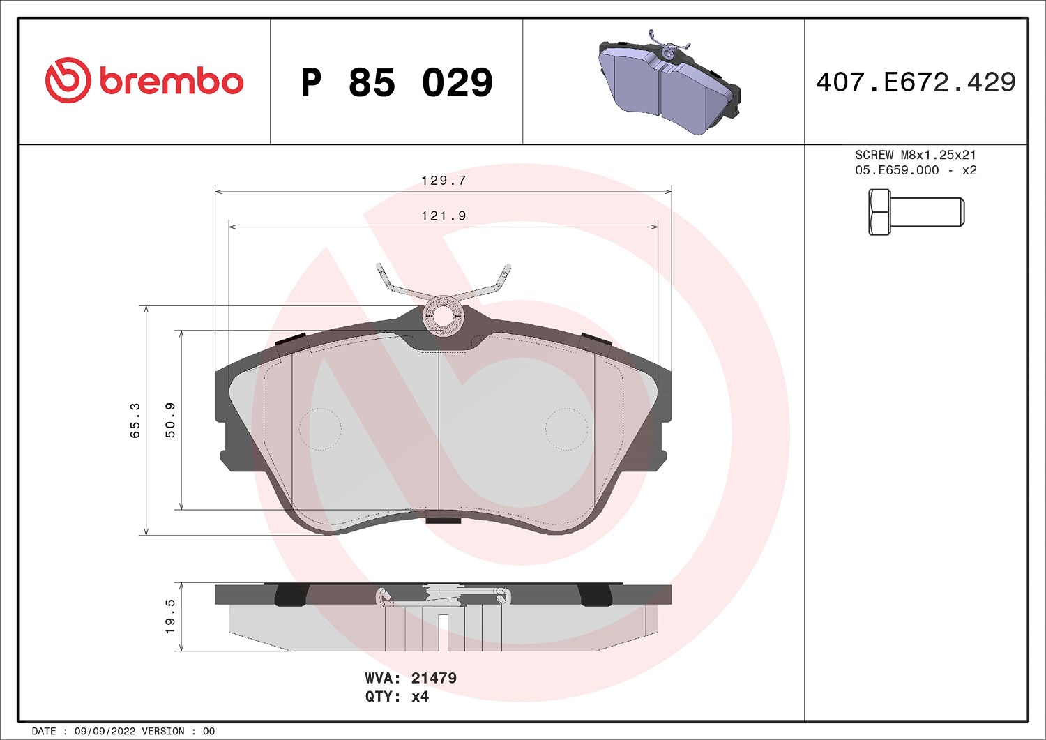 Brembo Bremsbelagsatz, Scheibenbremse [Hersteller-Nr. P85029] für VW