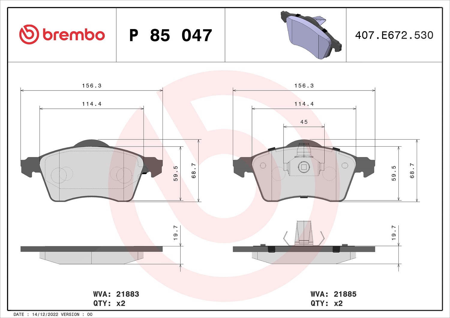 Brembo Bremsbelagsatz, Scheibenbremse [Hersteller-Nr. P85047] für VW