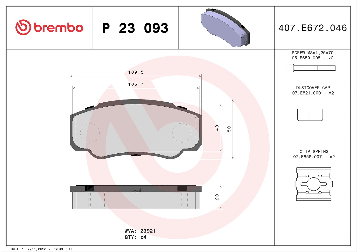 Brembo Bremsbelagsatz, Scheibenbremse [Hersteller-Nr. P23093] für Fiat, Citroën, Peugeot