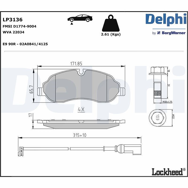 Delphi Bremsbeläge mit VWK vorne (Satz) [Hersteller-Nr. LP3136] für Ford