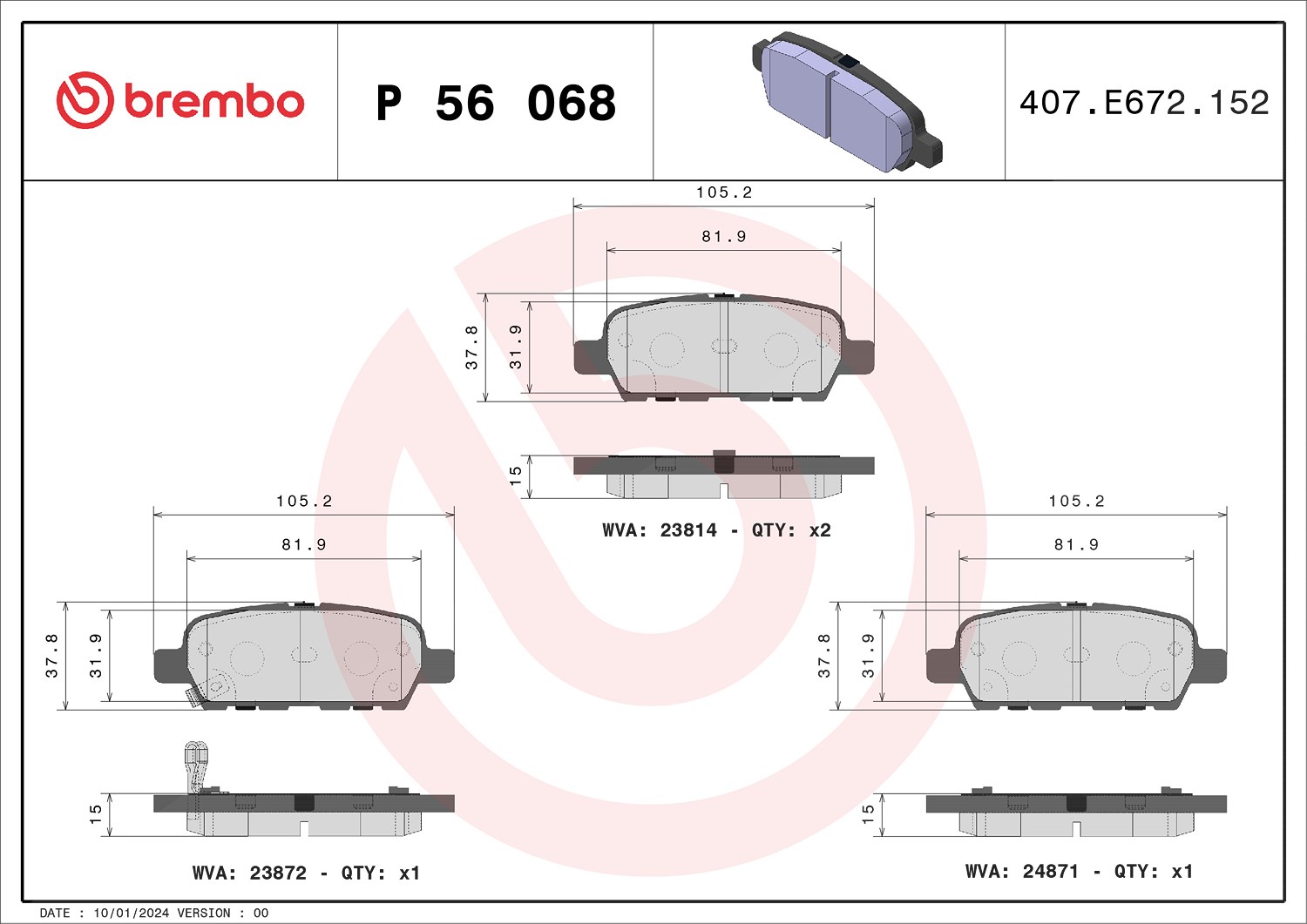 Brembo Bremsbelagsatz, Scheibenbremse [Hersteller-Nr. P56068] für Nissan, Infiniti, Suzuki