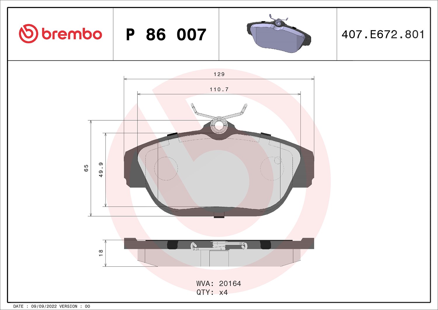 Brembo Bremsbelagsatz, Scheibenbremse [Hersteller-Nr. P86007] für Volvo