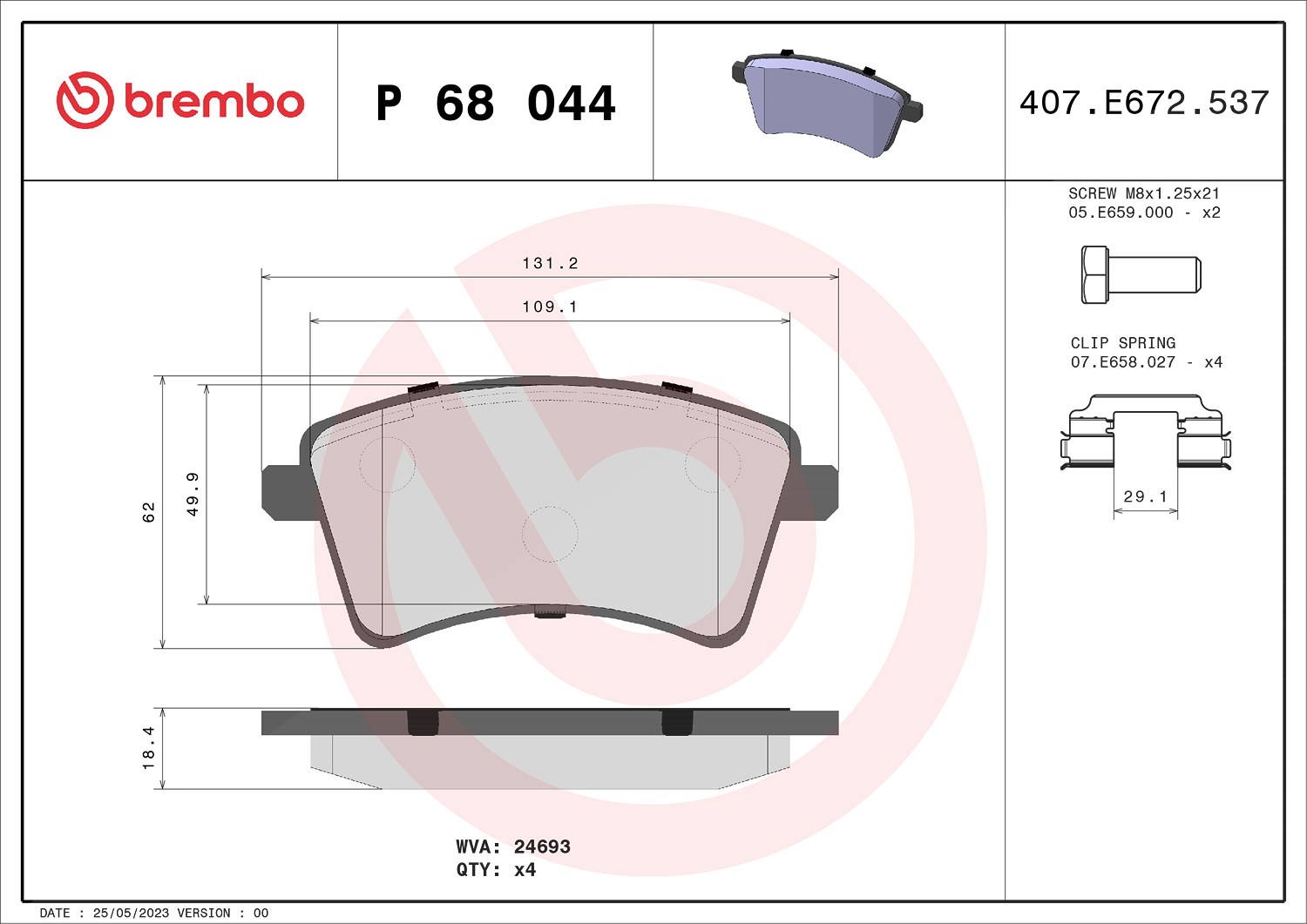Brembo Bremsbeläge vorne (Satz) [Hersteller-Nr. P68044] für Mercedes-Benz, Renault