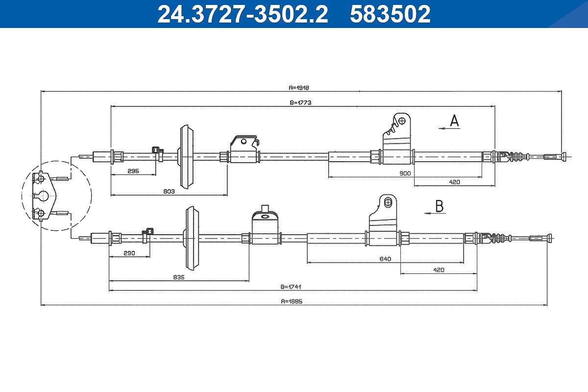 Ate Seilzug, Feststellbremse [Hersteller-Nr. 24.3727-3502.2] für Opel, Vauxhall