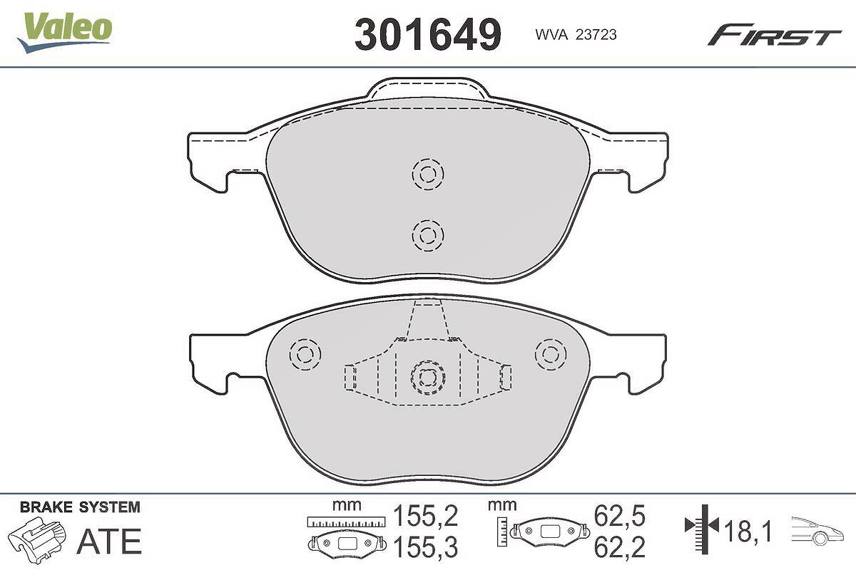 Valeo Bremsbelagsatz, Scheibenbremse [Hersteller-Nr. 301649] für Ford, Mazda, Volvo