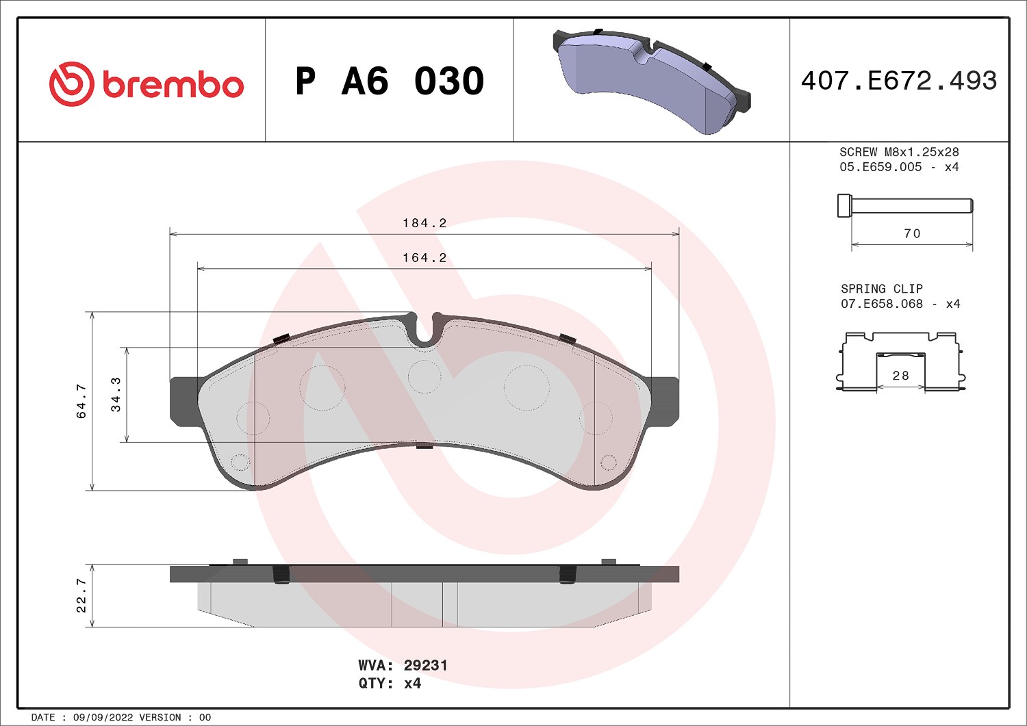 Brembo Bremsbelagsatz, Scheibenbremse [Hersteller-Nr. PA6030] für Iveco
