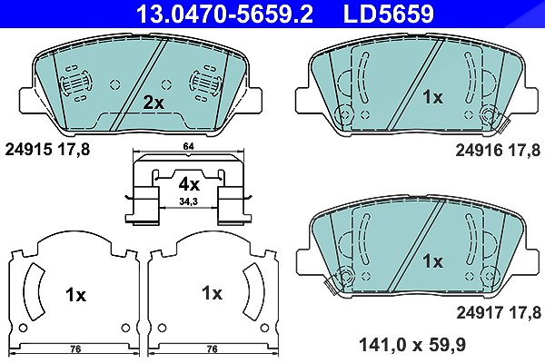 Ate CERAMIC Bremsbelagsatz vorne [Hersteller-Nr. 13.0470-5659.2] für Kia, Hyundai