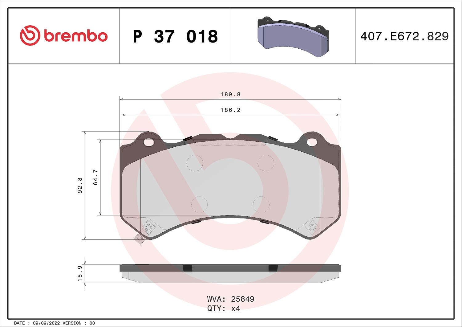 Brembo Bremsbelagsatz, Scheibenbremse [Hersteller-Nr. P37018] für Cadillac, Lexus, Jeep, Dodge, Chevrolet, Nissan