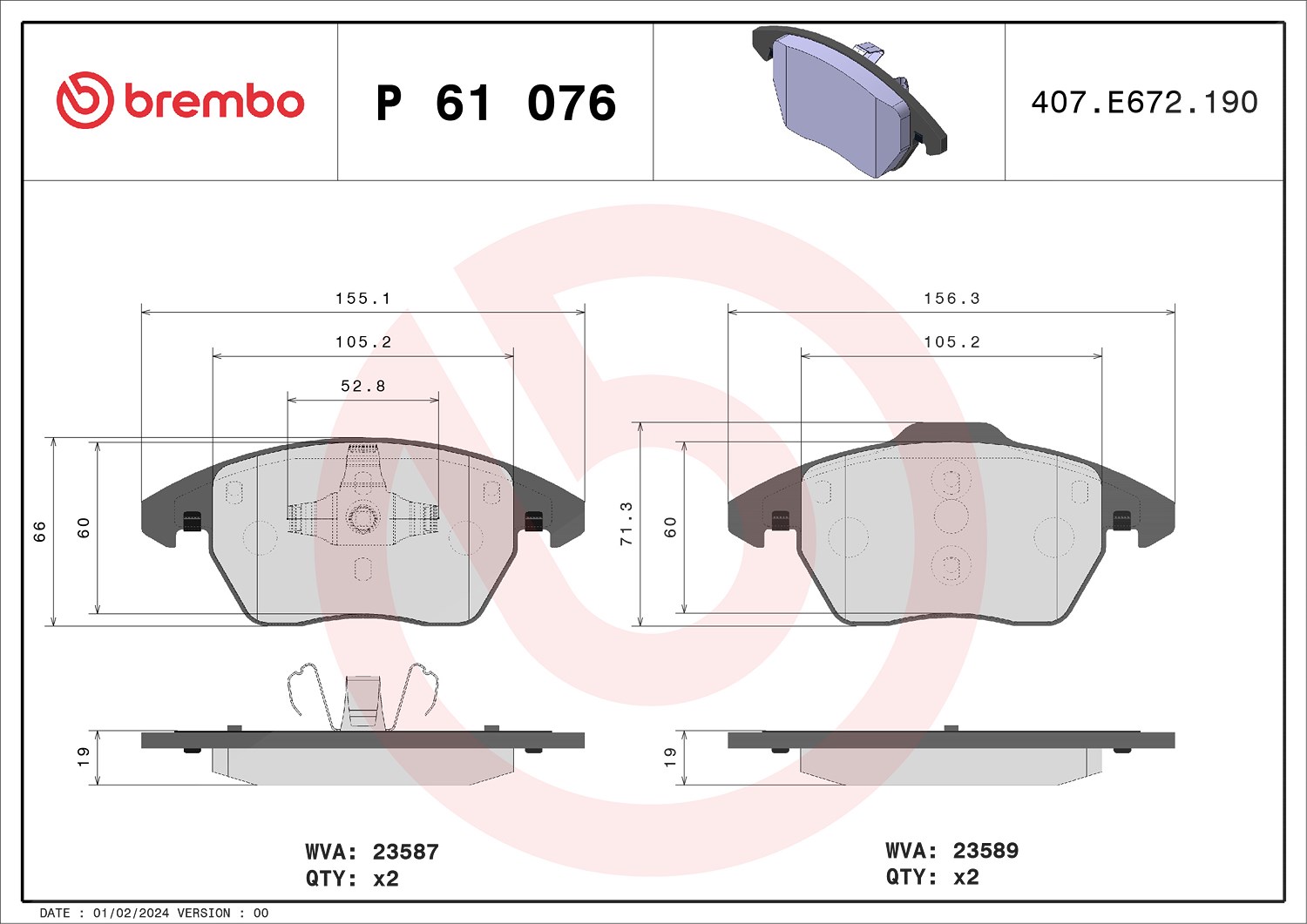 Brembo Bremsbelagsatz, Scheibenbremse [Hersteller-Nr. P61076] für Seat, Citroën, Ds (capsa), Audi, Peugeot, VW