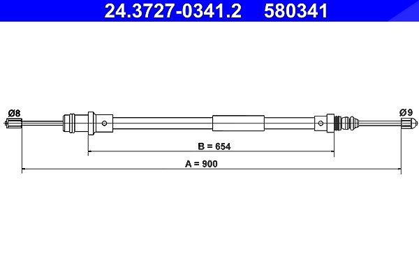 Ate Seilzug, Feststellbremse [Hersteller-Nr. 24.3727-0341.2] für Fiat, Peugeot, Citroën