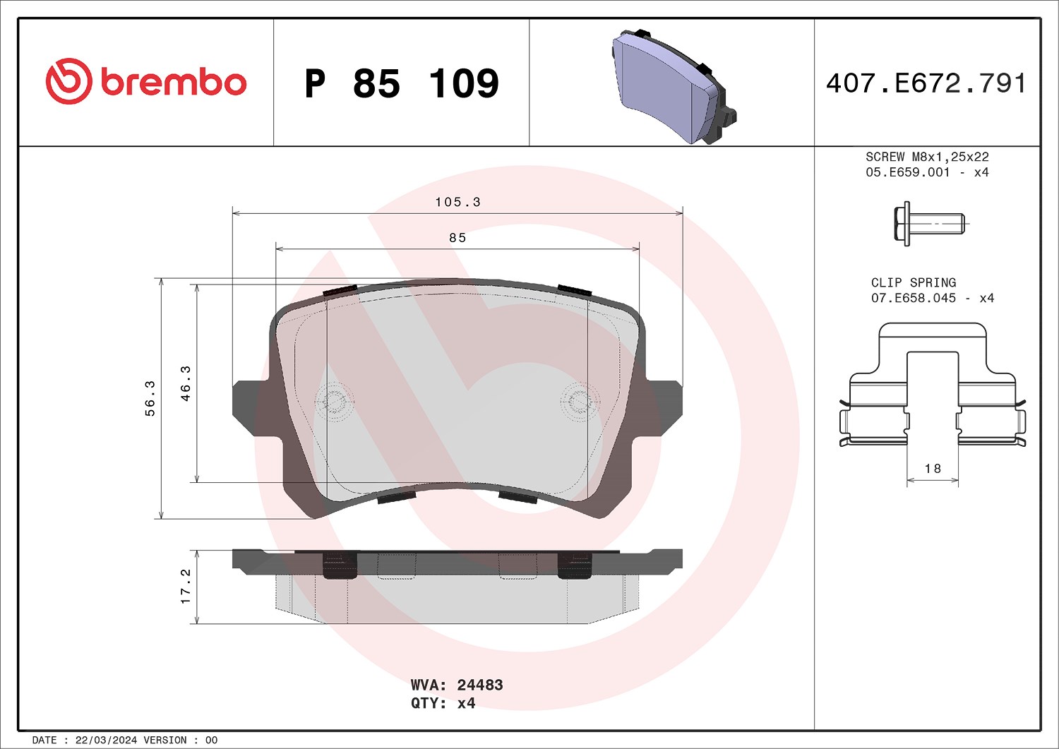 Brembo Bremsbelagsatz, Scheibenbremse [Hersteller-Nr. P85109X] für Seat, Audi, VW, Borgward