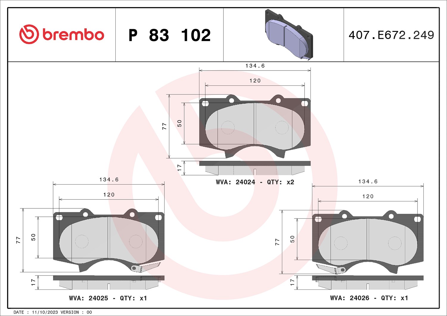 Brembo Bremsbelagsatz, Scheibenbremse [Hersteller-Nr. P83102] für Toyota, Lexus