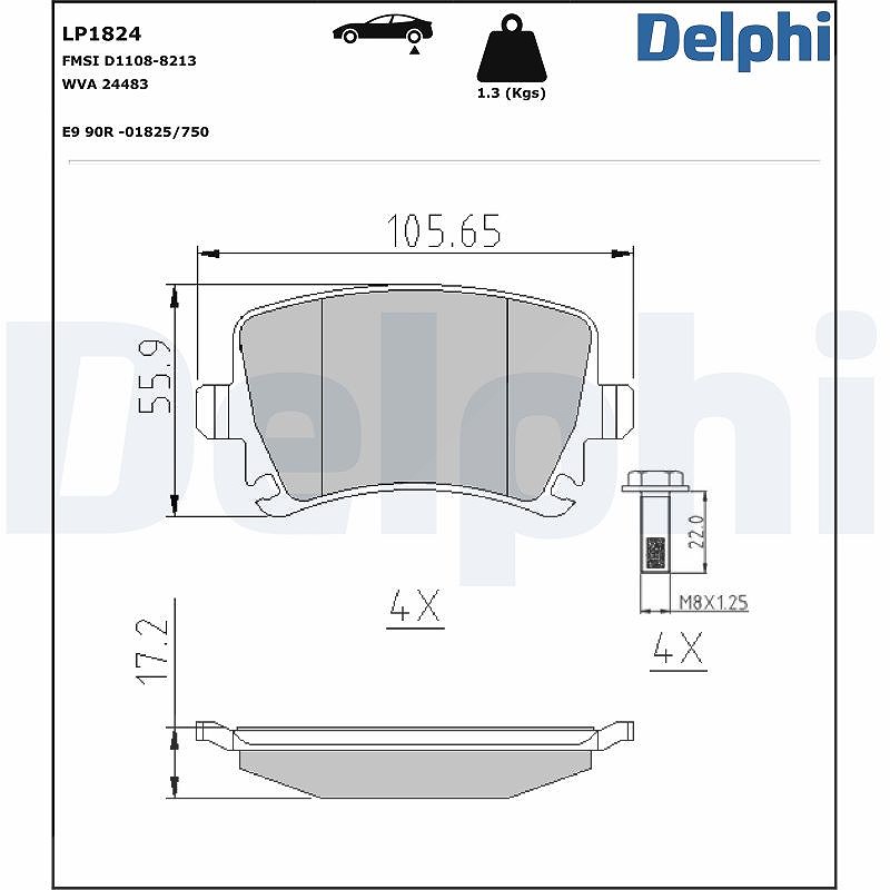 Delphi Bremsbelagsatz, Scheibenbremse [Hersteller-Nr. LP1824] für Seat, Skoda, Audi, VW