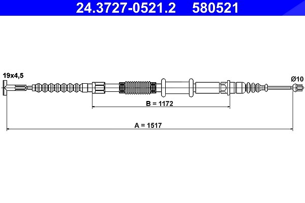 Ate Seilzug, Feststellbremse [Hersteller-Nr. 24.3727-0521.2] für Lancia, Alfa Romeo, Fiat