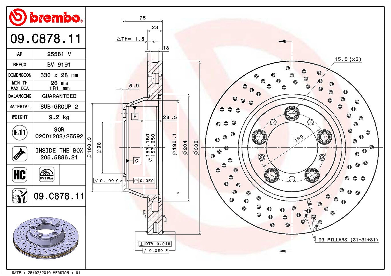 Brembo 1x Bremsscheibe [Hersteller-Nr. 09.C878.11] für Porsche