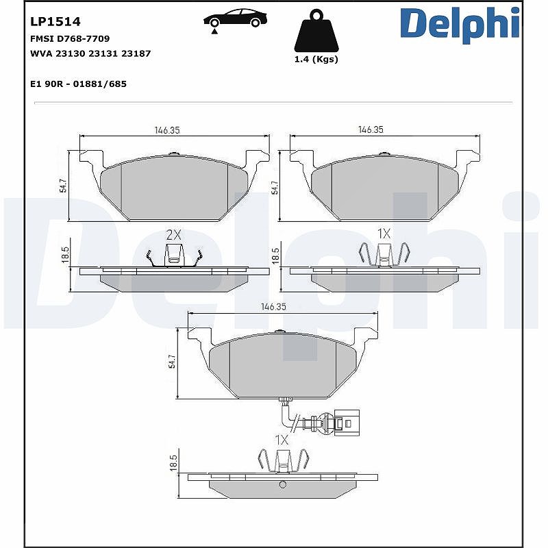 Delphi Bremsbelagsatz, Scheibenbremse [Hersteller-Nr. LP1514] für Audi, Skoda, Seat, VW