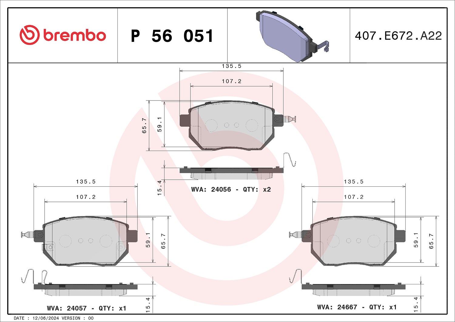 Brembo Bremsbeläge vorne (Satz) [Hersteller-Nr. P56051] für Infiniti, Nissan