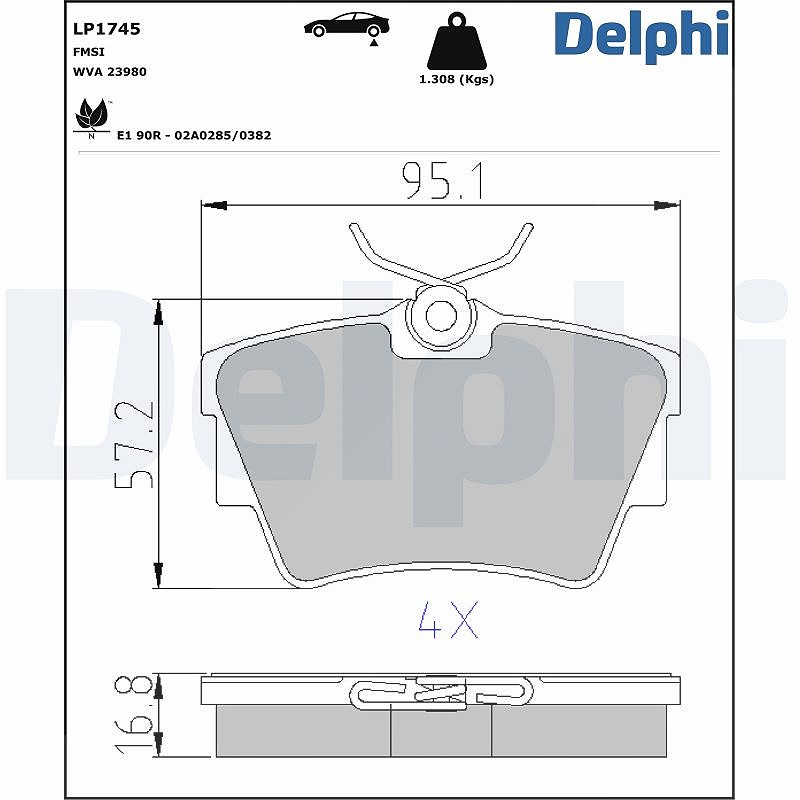 Delphi Bremsbelagsatz, Scheibenbremse [Hersteller-Nr. LP1745] für Opel, Vauxhall, Fiat, Nissan, VW, Renault