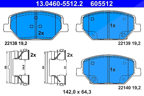 Ate Bremsbeläge vorne (Satz) [Hersteller-Nr. 13.0460-5512.2] für Opel, Vauxhall