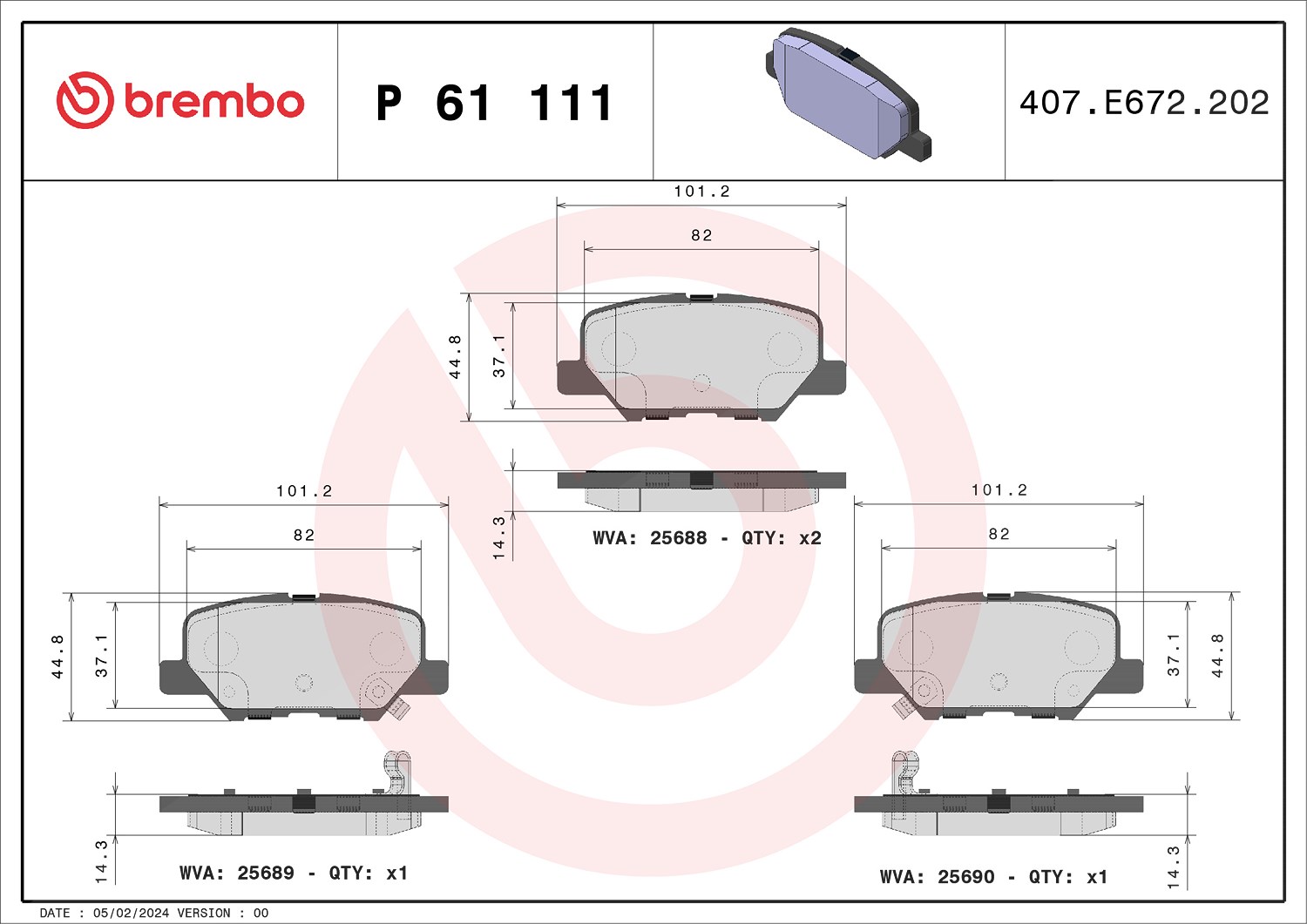 Brembo Bremsbelagsatz, Scheibenbremse [Hersteller-Nr. P61111] für Citroën, Mitsubishi, Mazda, Peugeot