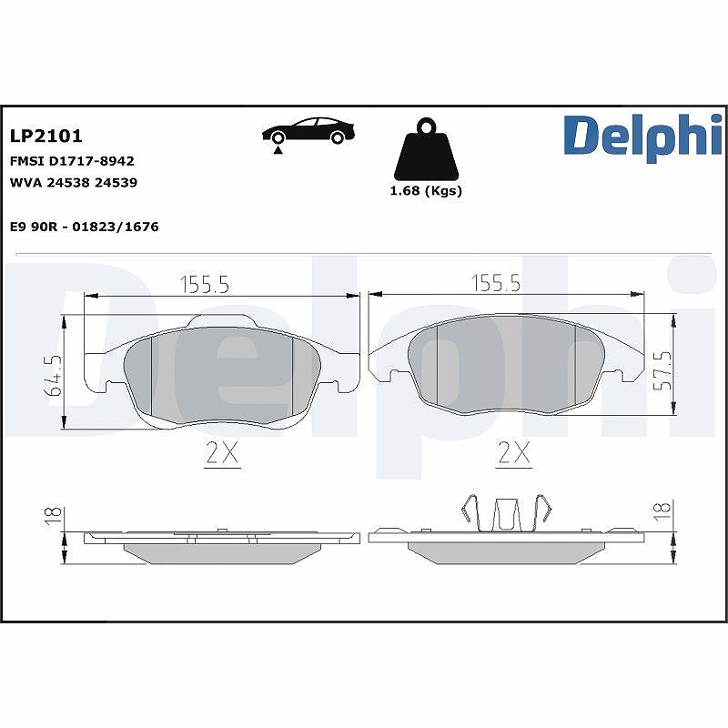 Delphi Bremsbelagsatz, Scheibenbremse [Hersteller-Nr. LP2101] für Peugeot, Citroën, Ds