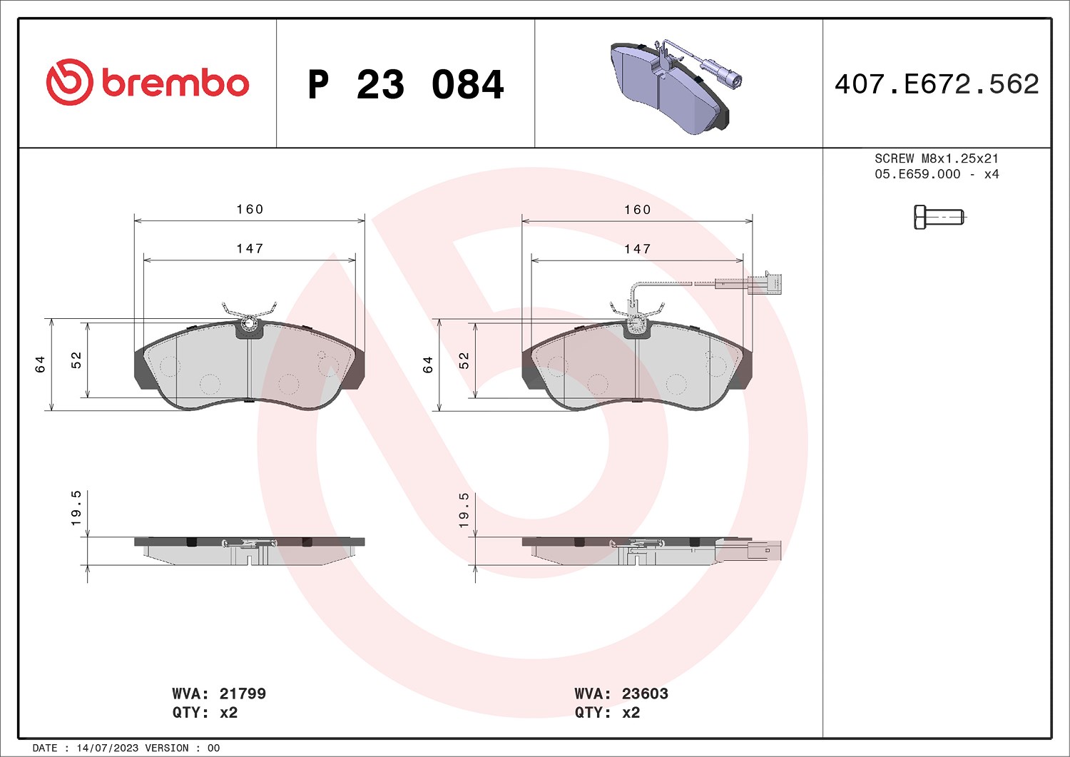 Brembo Bremsbeläge vorne (Satz) [Hersteller-Nr. P23084] für Fiat, Citroën, Peugeot
