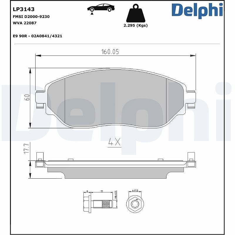 Delphi Bremsbeläge vorne (Satz) [Hersteller-Nr. LP3143] für Vauxhall, Nissan, Fiat, Opel, Renault
