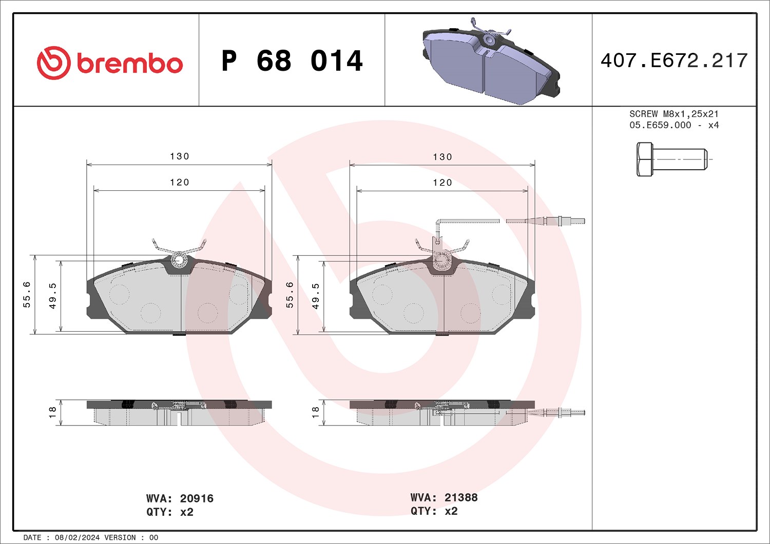 Brembo Bremsbelagsatz, Scheibenbremse [Hersteller-Nr. P68014] für Daewoo, Renault