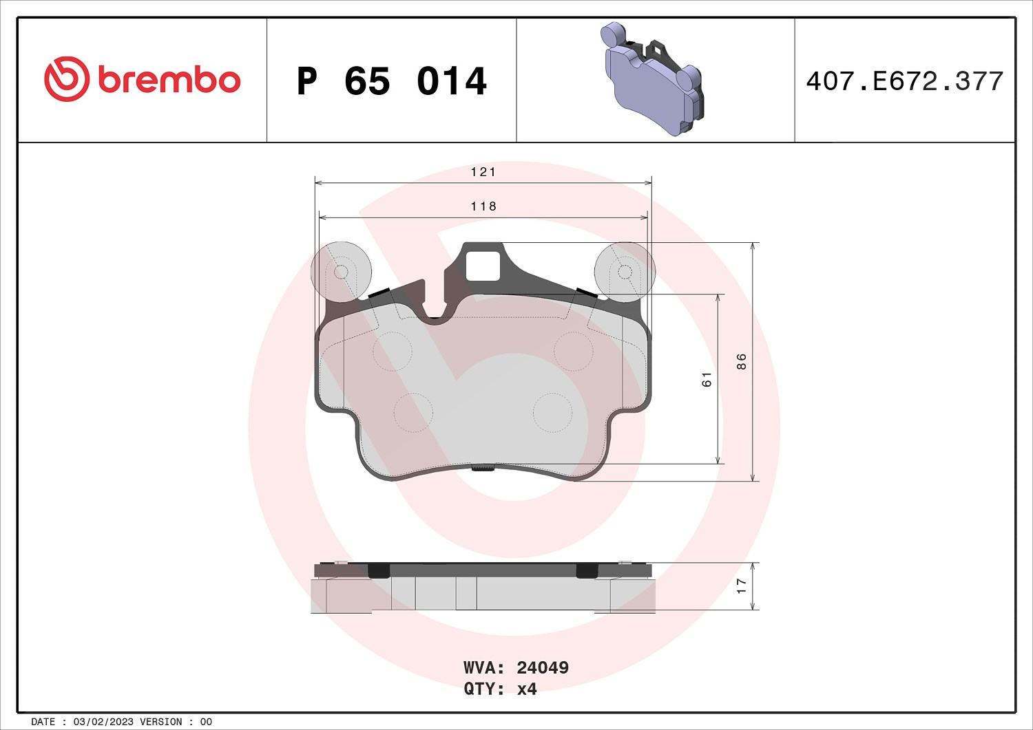 Brembo Bremsbelagsatz, Scheibenbremse [Hersteller-Nr. P65014] für Porsche