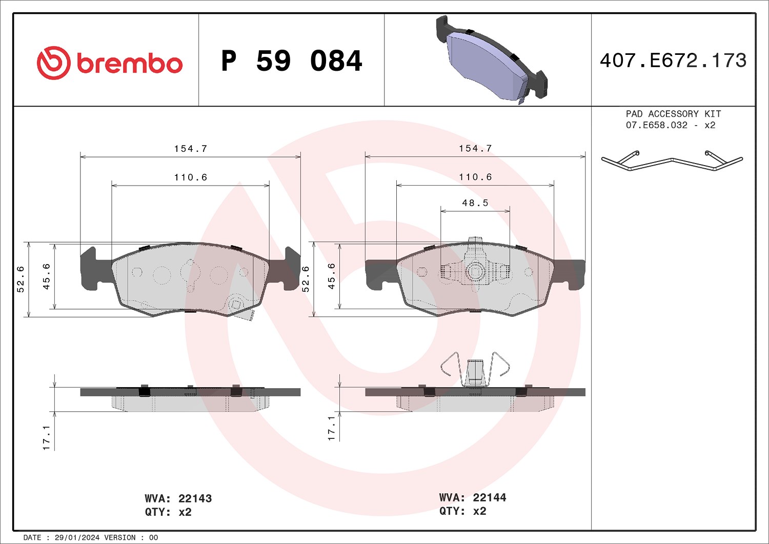 Brembo Bremsbeläge vorne (Satz) [Hersteller-Nr. P59084] für Opel, Vauxhall