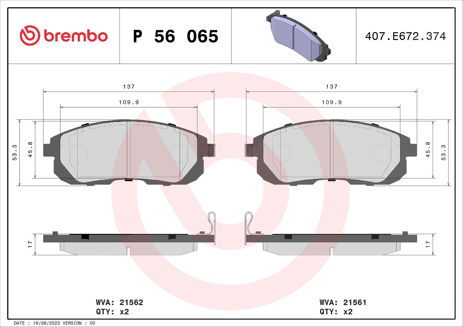 Brembo Bremsbelagsatz, Scheibenbremse [Hersteller-Nr. P56065] für Infiniti, Nissan