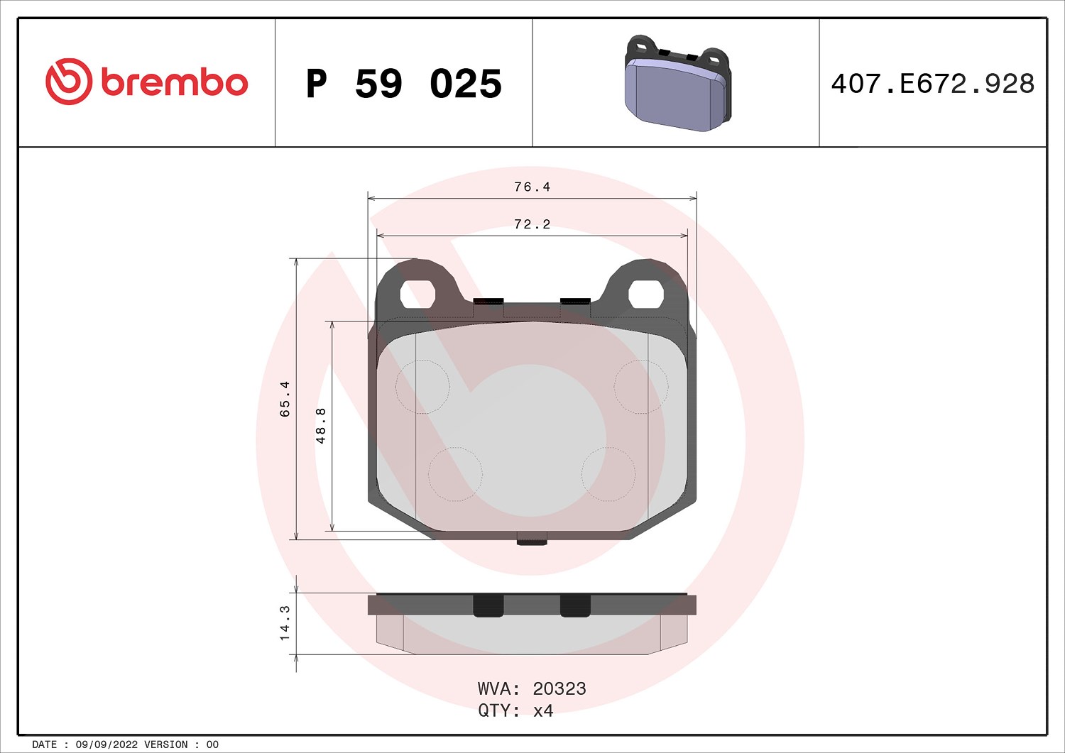 Brembo Bremsbelagsatz, Scheibenbremse [Hersteller-Nr. P59025] für Lotus, Opel, Tesla, Vauxhall