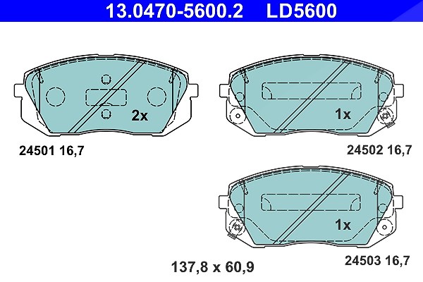Ate CERAMIC Bremsbelagsatz vorne [Hersteller-Nr. 13.0470-5600.2] für Kia, Hyundai