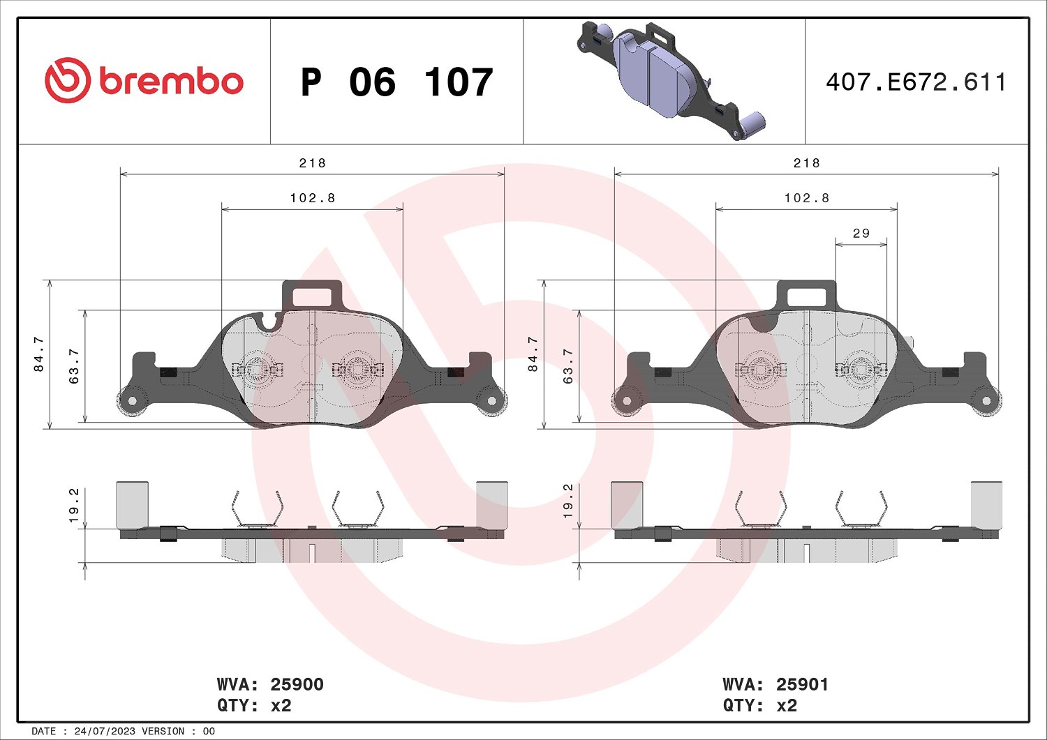 Brembo Bremsbelagsatz, Scheibenbremse [Hersteller-Nr. P06107] für BMW