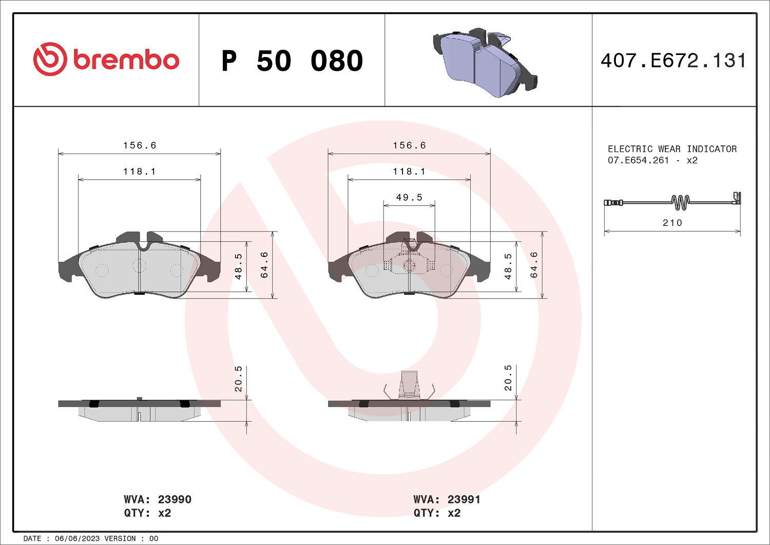 Brembo Bremsbelagsatz, Scheibenbremse [Hersteller-Nr. P50080] für Mercedes-Benz, VW