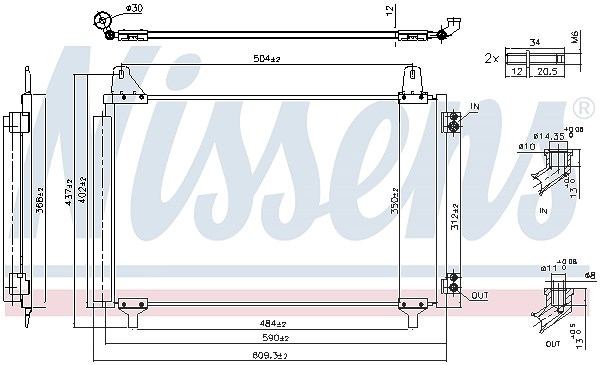 Nissens Kondensator, Klimaanlage [Hersteller-Nr. 941296] für Peugeot, Vauxhall, Ds, Citroën, Jeep, Opel