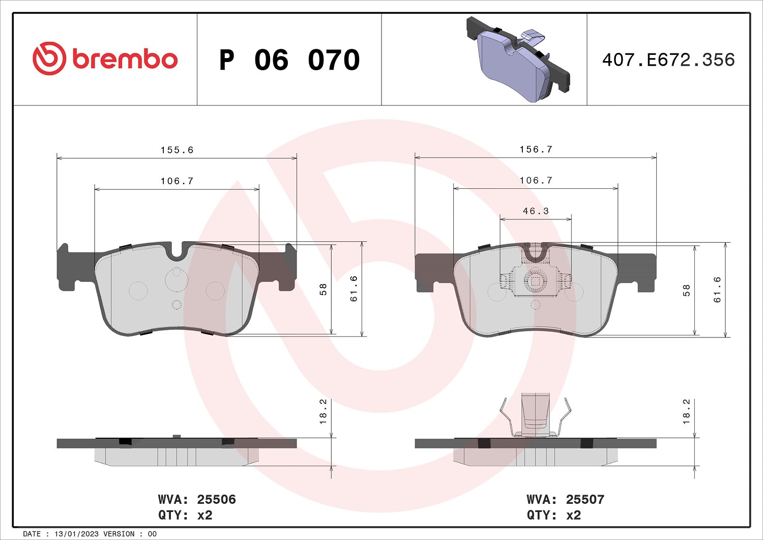 Brembo Bremsbeläge vorne (Satz) [Hersteller-Nr. P06070] für BMW