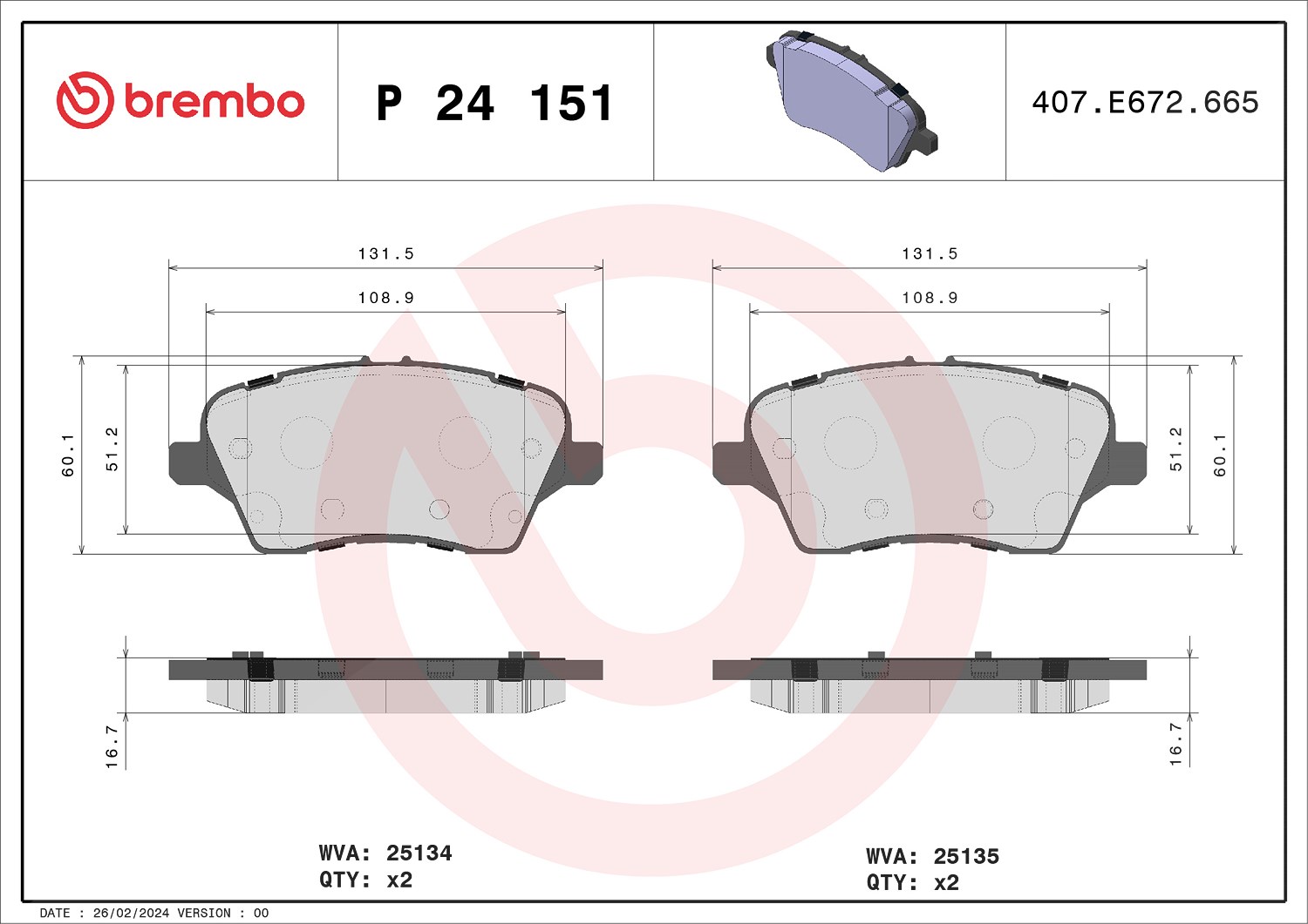 Brembo Bremsbelagsatz, Scheibenbremse [Hersteller-Nr. P24151] für Ford