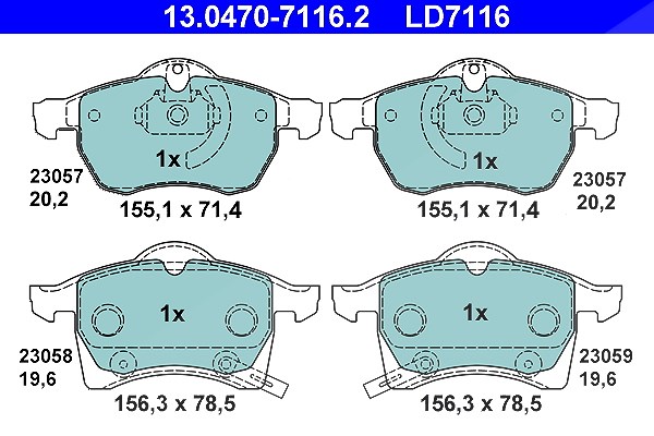 Ate CERAMIC Bremsbelagsatz vorne [Hersteller-Nr. 13.0470-7116.2] für Opel, Vauxhall, Chevrolet