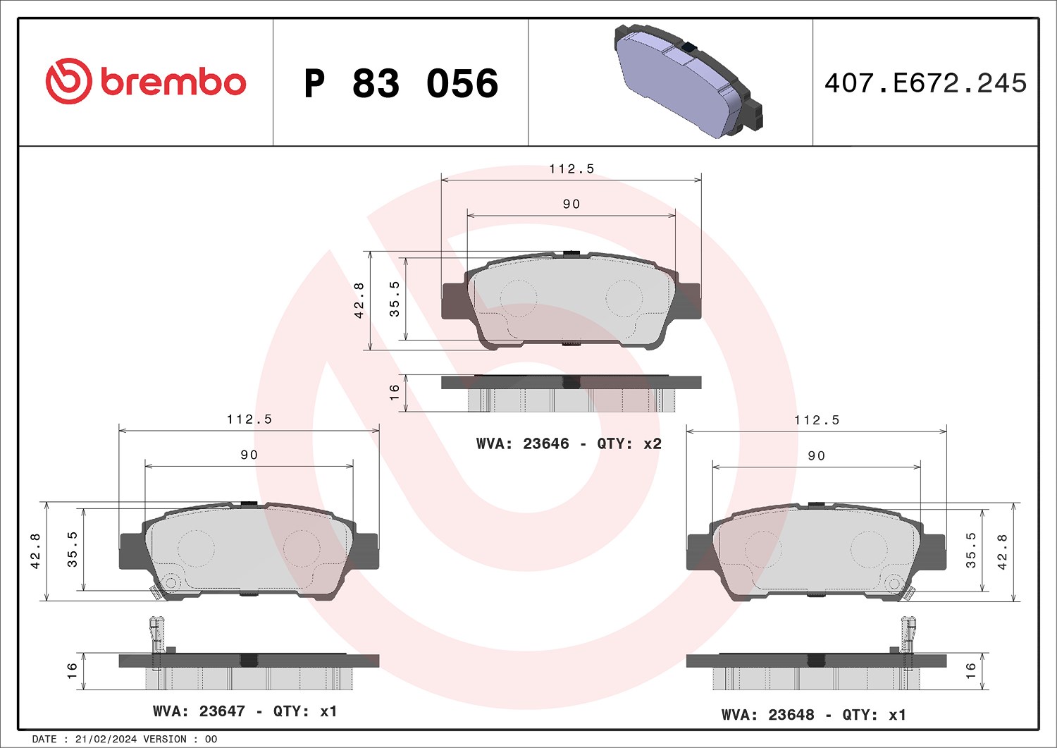 Brembo Bremsbelagsatz, Scheibenbremse [Hersteller-Nr. P83056] für Toyota