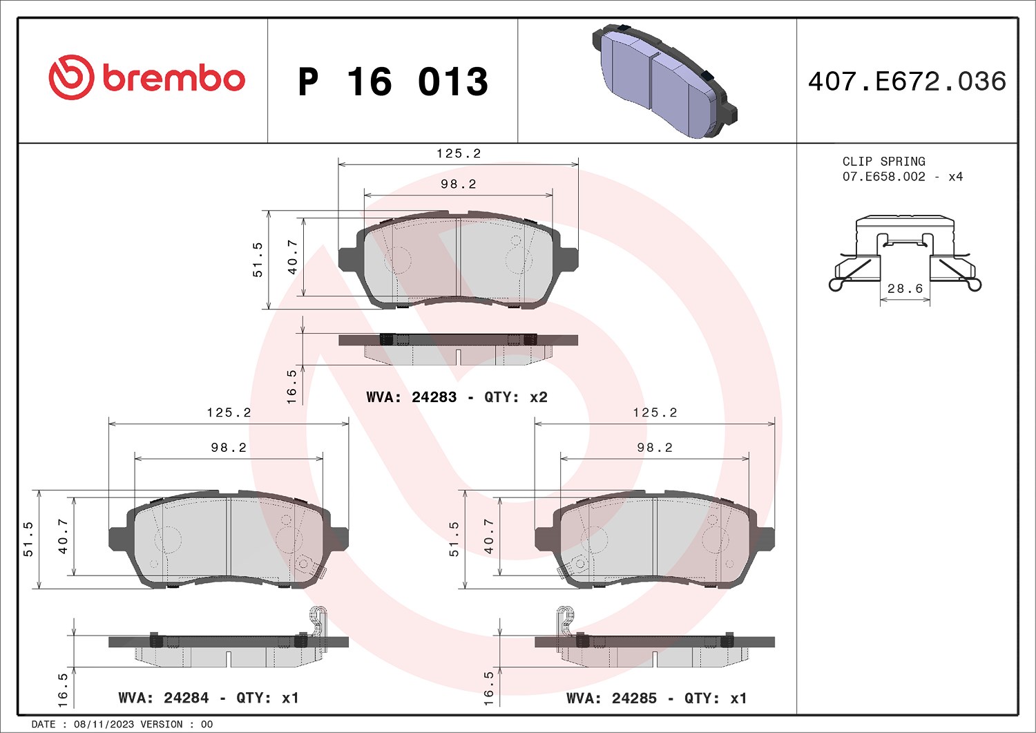 Brembo Bremsbelagsatz, Scheibenbremse [Hersteller-Nr. P16013] für Subaru, Mazda, Mazda (changan), Daihatsu, Suzuki, Ford