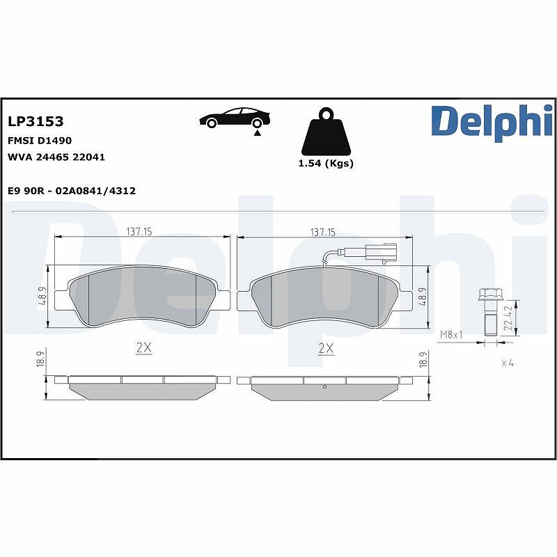 Delphi Bremsbelagsatz, Scheibenbremse [Hersteller-Nr. LP3153] für Fiat, Citroën, Vauxhall, Opel, Peugeot