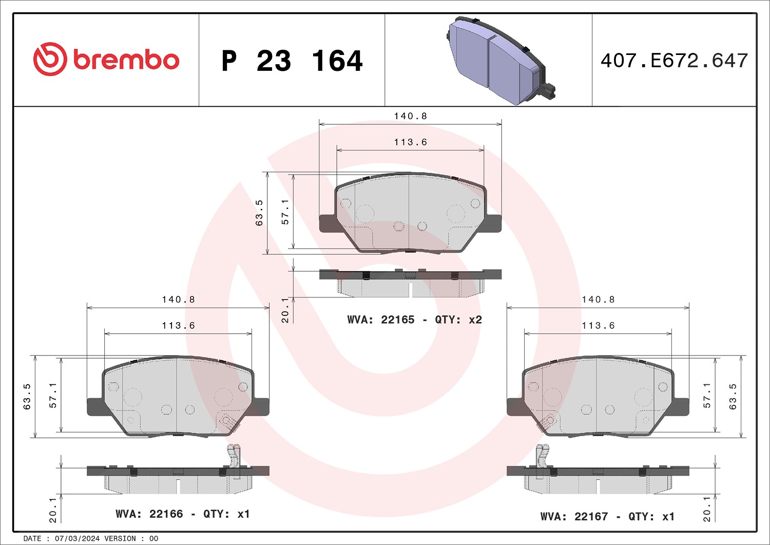 Brembo Bremsbelagsatz, Scheibenbremse [Hersteller-Nr. P23164] für Fiat, Jeep, Alfa Romeo