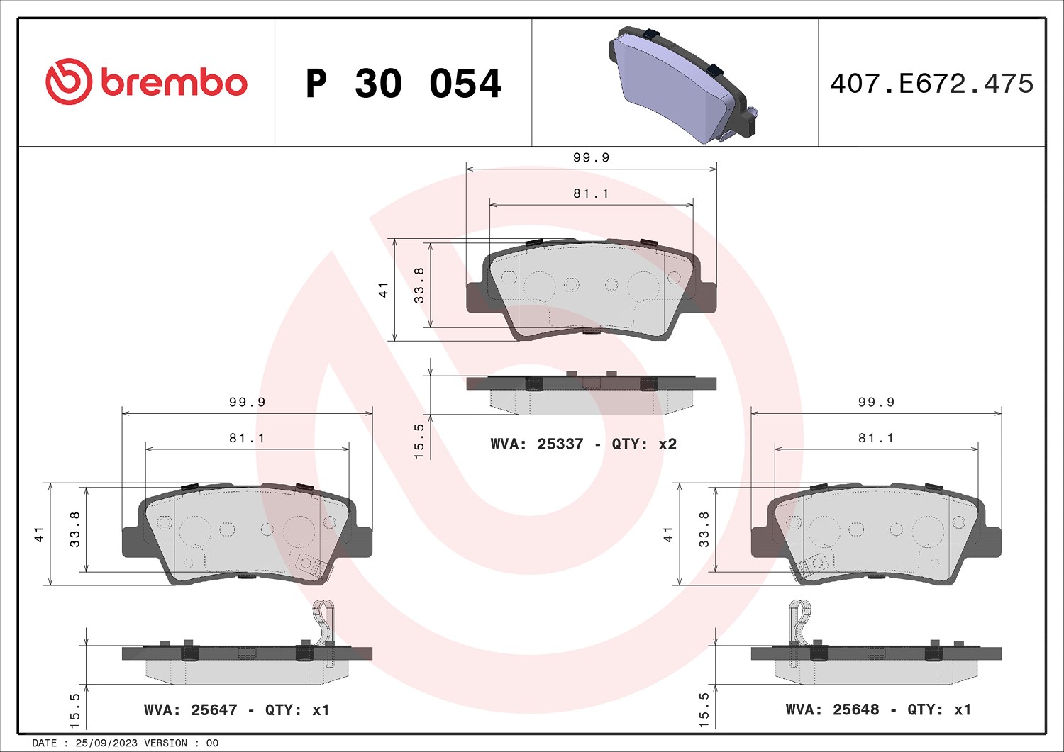 Brembo Bremsbelagsatz, Scheibenbremse [Hersteller-Nr. P30054] für Hyundai, Kia, Ssangyong