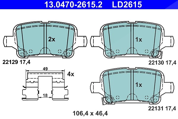 Ate CERAMIC Bremsbelagsatz hinten [Hersteller-Nr. 13.0470-2615.2] für Chevrolet, Opel, Vauxhall