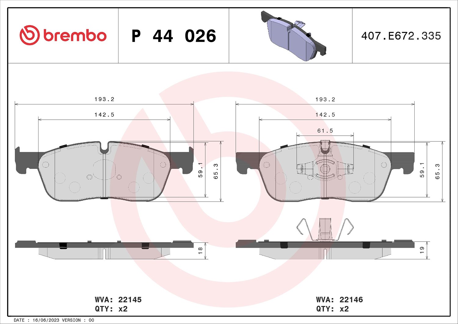 Brembo Bremsbelagsatz, Scheibenbremse [Hersteller-Nr. P44026] für Jaguar, Land Rover