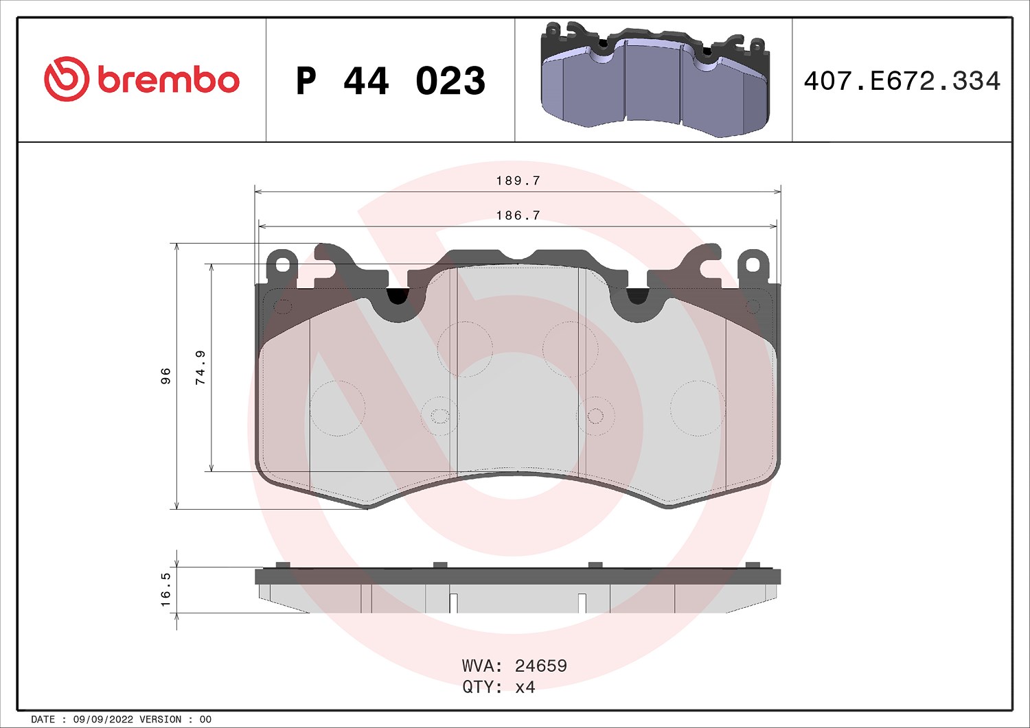 Brembo Bremsbelagsatz, Scheibenbremse [Hersteller-Nr. P44023] für Land Rover