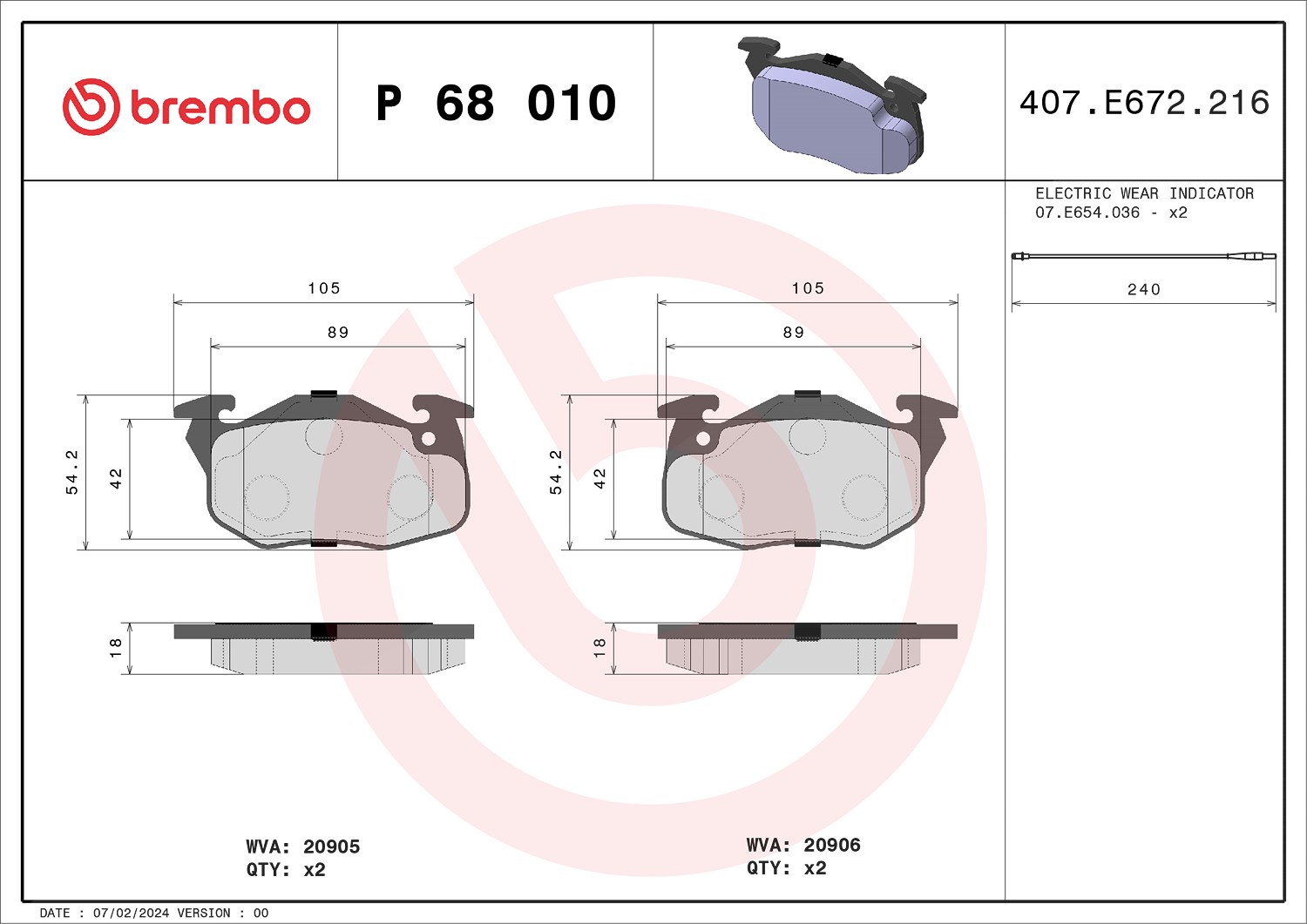 Brembo Bremsbelagsatz, Scheibenbremse [Hersteller-Nr. P68010] für Peugeot, Renault, Citroën, Dallas