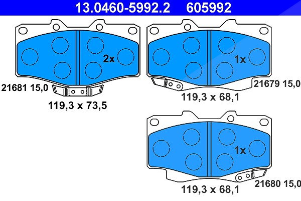 Ate Bremsbelagsatz, Scheibenbremse [Hersteller-Nr. 13.0460-5992.2] für Toyota